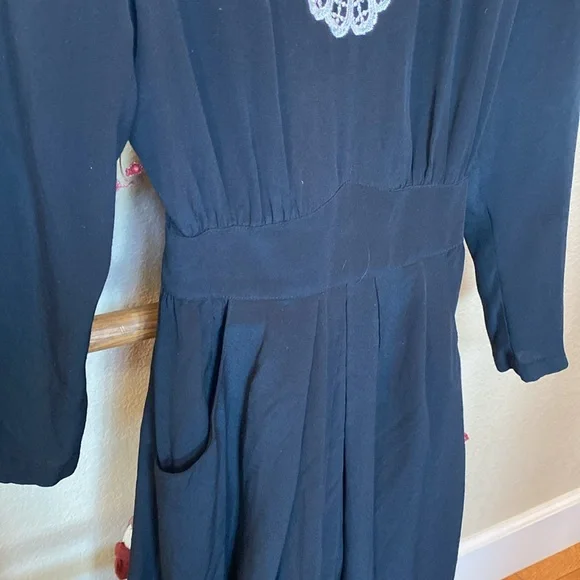 Vintage Karin Stevens Embroidered, Beaded & Laced Black Maxi Dress, 6 Petite - Picture 6 of 9